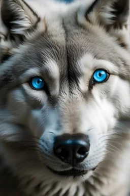 wolf with white hair and blue eyes