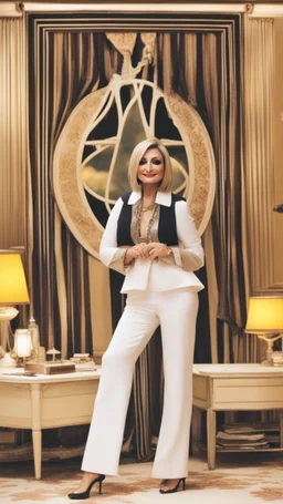 Googoosh persian singer smile and standing pose in luxury hotel labi