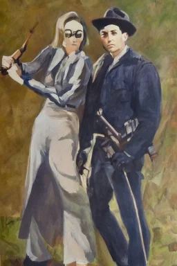 Full body portrait, painting, medium shot lady style of Bonnie and Clyde