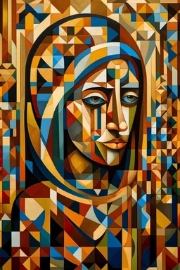 The image reflects Cubism, which represents contemporary Saudi art and Islamic art. Cubist art is characterized by architecture, simple geometric shapes, and bright colors. Appropriate lighting was used to highlight details and highlight the aesthetics of the works. The photo was captured with a high-resolution camera to achieve exceptional image quality. The image reflects the balance between cultural tradition and artistic innovation, and expresses the modern development in Saudi and Islamic a