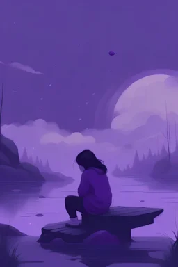 Album cover for a spotify playlist. This playlist is very ethereal and the music is both relaxing and sad. I want the album cover to convey a feeling of calm relaxation whilst also conveying a feeling of being small in a huge world. Prominent colour of purple