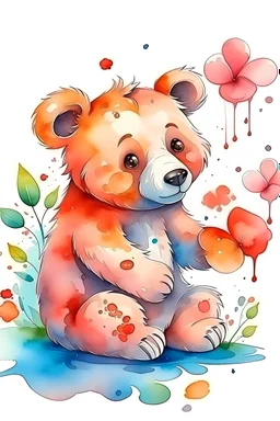 A cute romantic bear with brt watercolor style