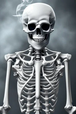 Skeleton in suit smoking