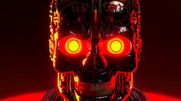 4K, ultra detail, full realism, portrait terminator logo, full face, flames in the background