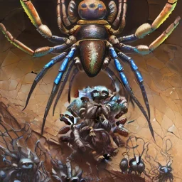 giant spider chasing crowded people under the subway, peter mohrbacher, donato giancola