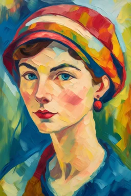 A painting of a woman in a post impressionist painting style