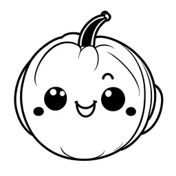 create a 2d black outline, "cute kawaii pumpkin coloring book for kids", coloring page, low details design, black contour, coloring page design, simple background, colorful , card style, coloring page for kids, white background, sketch style,