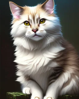 A cute fluffy Cat, full-scale head and shoulders portrait, 8k resolution concept art portrait by Greg Rutkowski, Artgerm, WLOP, Alphonse Mucha dynamic lighting hyperdetailed intricately detailed Splash art trending on Artstation triadic colors Unreal Engine 5 volumetric lighting Splash art fantasy"