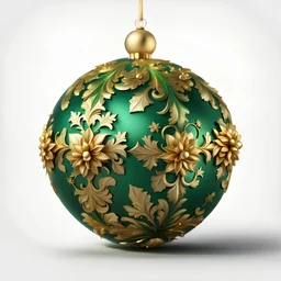 Christmas decoration detailed ornament green gold ball isolated on white background new year