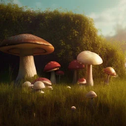 Mushroom girl and mushroom house, unreal 5, octane render, cinema4d, redshift render, hyper realistic, cenematic, vibrancy, synthwave, retouch, centered, dynamic lighting, dramatic lighting, 4k, highly detailed, attractive beautiful, realistic, epic composition, holographic,