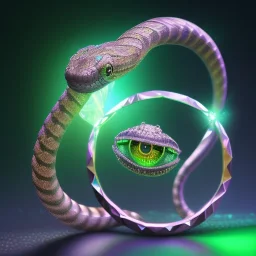 Ring snake as diamond with green diamond eyes, sculpture, hyperphotorealistic,8k,HDR,macro lens, sharp focus, hyper detail, sparkle, unreal engine 5, neon lighting, masterpiece, hypermaximalist, intcrate detailed, elegant, hyper detailed, bokeh, studio lighting, jewelry art, dark, masculine