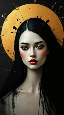 minimalism,Abstract black and gold minimalism geometric surreal beautiful fashion portrait,splash art explosion,minimalist surreal surrounding background,surreal lonely depth,deep soul spirit,fantasy surreal geometry,flat,utopia,album art,cover art,album cover,cinematic,8k,epic movie still,sharp focus,by Gustav Klimt,pascal blanche,rutkowski,repin,artstation hyperrealism painting concept art of detailed character,design matte painting,leaf
