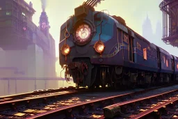 close up train+Elevated train+corner train+train on sea +alphonse mucha, greg rutkowski,matte painting, cryengine, hyper detailed, felix kelly, fantasy art, seb mckinnon