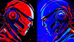 a cyber tech wallpaper that is red on the left and blue on the right, versus and fight