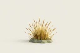 Isolated concept art of low poly stylized alien dry grass on a plain neutral background. Simple low-poly design with minimal details