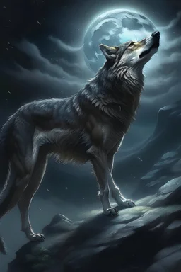 "Generate an AI-enhanced image of a majestic howling wolf under the moonlight. Capture the essence of the wild, emphasizing the details of the wolf's fur, the moonlit landscape, and the atmospheric elements that evoke a sense of mystery and power. Let the AI bring to life the primal beauty of a wolf's howl in this visually stunning artwork."