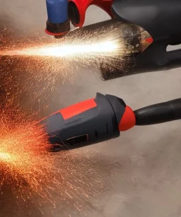 A tool emitting water fire plasma electricity angle grinder Sparks