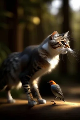 gatto che cattura uccello realistico