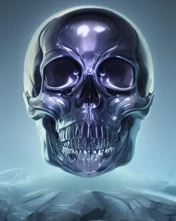 A glass headed skull with sapphire eys wearing a futuristic uniform, 8k resolution concept art portrait by Greg Rutkowski, Artgerm, WLOP, Alphonse Mucha Boris Vallejo dynamic lighting hyperdetailed intricately detailed Splash art trending on Artstation vivid colors Unreal Engine 5 volumetric lighting, by H.R. Giger