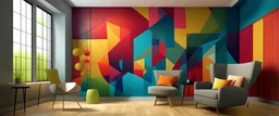 Design a mural with a focus on color fusion, blending various shapes in a harmonious and visually striking array of hues.