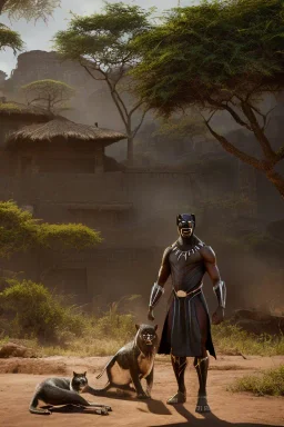 A photo taken from an african village "black panther", <character or scene>, kente, cinematic lighting --v 4 --q 2