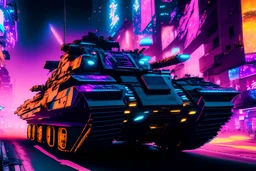 robot war tanker seen in the distance destruction in tokyo street in the heart of a neon-lit, metropolis for robots, filled with diverse futuristic technology. The scene is a blend of gritty realism and vivid imagination, with towering holographic and a cacophony of sights and sounds. 32K UHD, dynamic colors, and intricate details create an immersive and engaging image cartoon