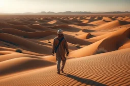 man in the desert places, warm colors, on holiday