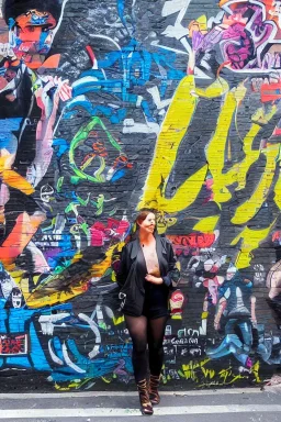 Full body portrait, painting, medium shot lady style of Hosier Lane