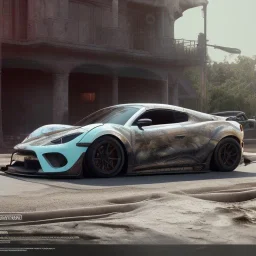 photo of a ultra realistic modified sport car skin on new wraps,cutaways,freshest,relaxing, eye-catching visuals, rims, sunny, springs, cinematic lighting, studio lighting, 4k, hyper realistic, focused, landscape, extreme details, unreal engine 5, cinematic