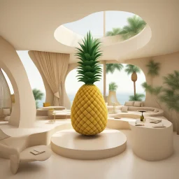 A tourist resort in the shape of a pineapple, interior design, section