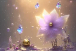 one big crystal subtle flower in a galactic ambiance with a very little beautiful fairy, transparent petals, delicate colors, in the foreground, full of details, smooth, bright sunshine，soft light atmosphere, light effect，vaporwave colorful, concept art, smooth, extremely sharp detail, finely tuned detail, ultra high definition, 8 k, unreal engine 5, ultra sharp focus