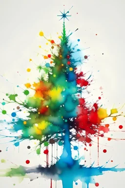 watercolour ink splatter design of a christmas tree