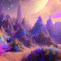 blue gold and violet landscape with multicolored crystals falling from the sky, full of details, smooth, bright sunshine，soft light atmosphere, light effect，vaporwave colorful, concept art, smooth, extremely sharp detail, finely tuned detail, ultra high definition, 8 k, unreal engine 5, ultra sharp focus