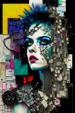 Ultra detailed medium portrait painting of anxiety , torn up collage of clippings, broken circuitry background, matrix effects, punk visual art, punk art aesthetic, graffiti art, pop surrealism, collage art, cluttered paint glitches