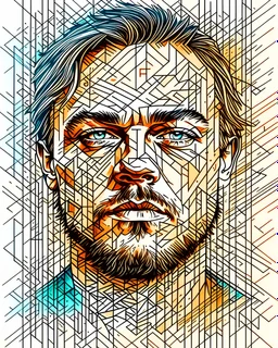 Leonardo DiCaprio | centered | symmetrical | concept art | key visual | intricate | highly detailed | iconic | precise lineart | vibrant | comprehensive cinematic | Carne Griffiths | Conrad Roset | Ralph Steadman | vector digital engraving | very high resolution | sharp focus | poster | no watermarks