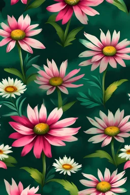 daisy pink flower watercolor dark green background