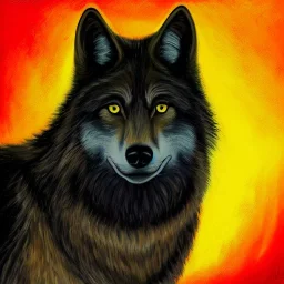 Black wolf with yellow and red