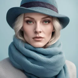 a close up of a person wearing a hat and scarf, lee griggs, hot reptile humanoid woman, painterly illustration, real-life skin, intarsia, fish skin, a full portrait of nordic female, highly detailed clothing, tattooed skin, made of wool