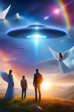 ufo rainbow, , ufos fleet, intergalactic,angels, dans les montagnes