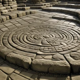 temple stone floor, 5 circular indentations