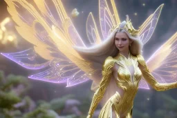  beautiful cosmic fairy, long hair, golden skin, nice smiling, transparent wings, magic glamour make up, delicate colors, beautiful glamour galactique dress, ultra sharp focus, 8k, unreal engine 5, extremely sharp detail, light effect, soft light atmosphere of a spaceship, smooth, full of details, face in front, complete vision of face and hair and body