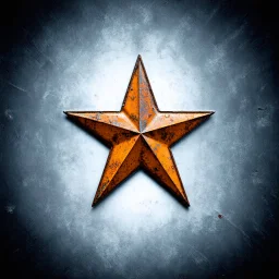 rusty downward pointing metal star on smooth contrasting background