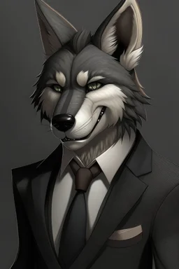 Anthro wolf with black fur wearing a suit