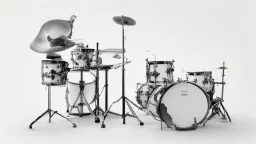 bass and drums, white background,