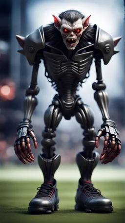 full figure portrait of a vampire werewolf robot goblin gremlin with soccer boots , in the style of Giger,bokeh like f/0.8, tilt-shift lens 8k, high detail, smooth render, down-light, unreal engine, prize winning