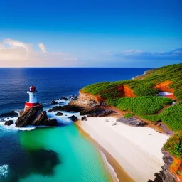 fullbody Drawing of 'beutiful beach, clouds, lighthouse,rocks,beautiful sunset',intricate detail,andrea bonelli,Kilian Eng,Ohrai,evan lee,Aleksandr Sidelnikov,KyuYong Eom,three quarters frontal aerial view,toned colors,16k