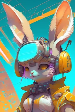 a solar punk cute avatar in a futuristic world. Rabbit japanese kawaii style.