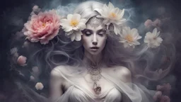 beautiful woman phantom, flower, mysticism