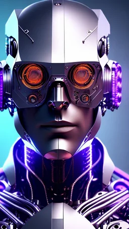 Cyborg man nice, nion, purple , 3D, 4K,8K