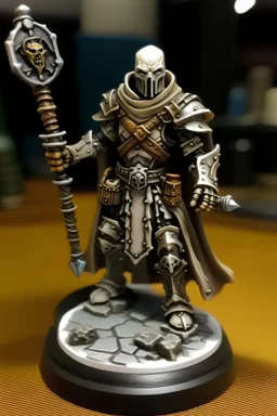 warforged domain cleric, hooded, staff, anvil